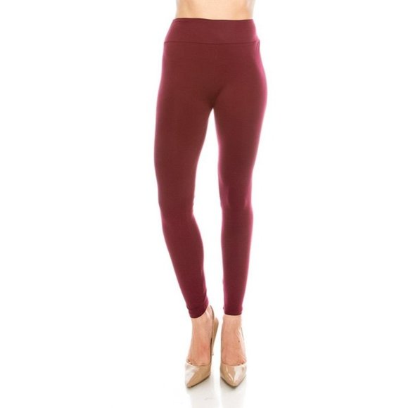 One Size Women's Comfort Stretch Soft Solid Print 3" High Waist Active BURGUNDY - Picture 2 of 2